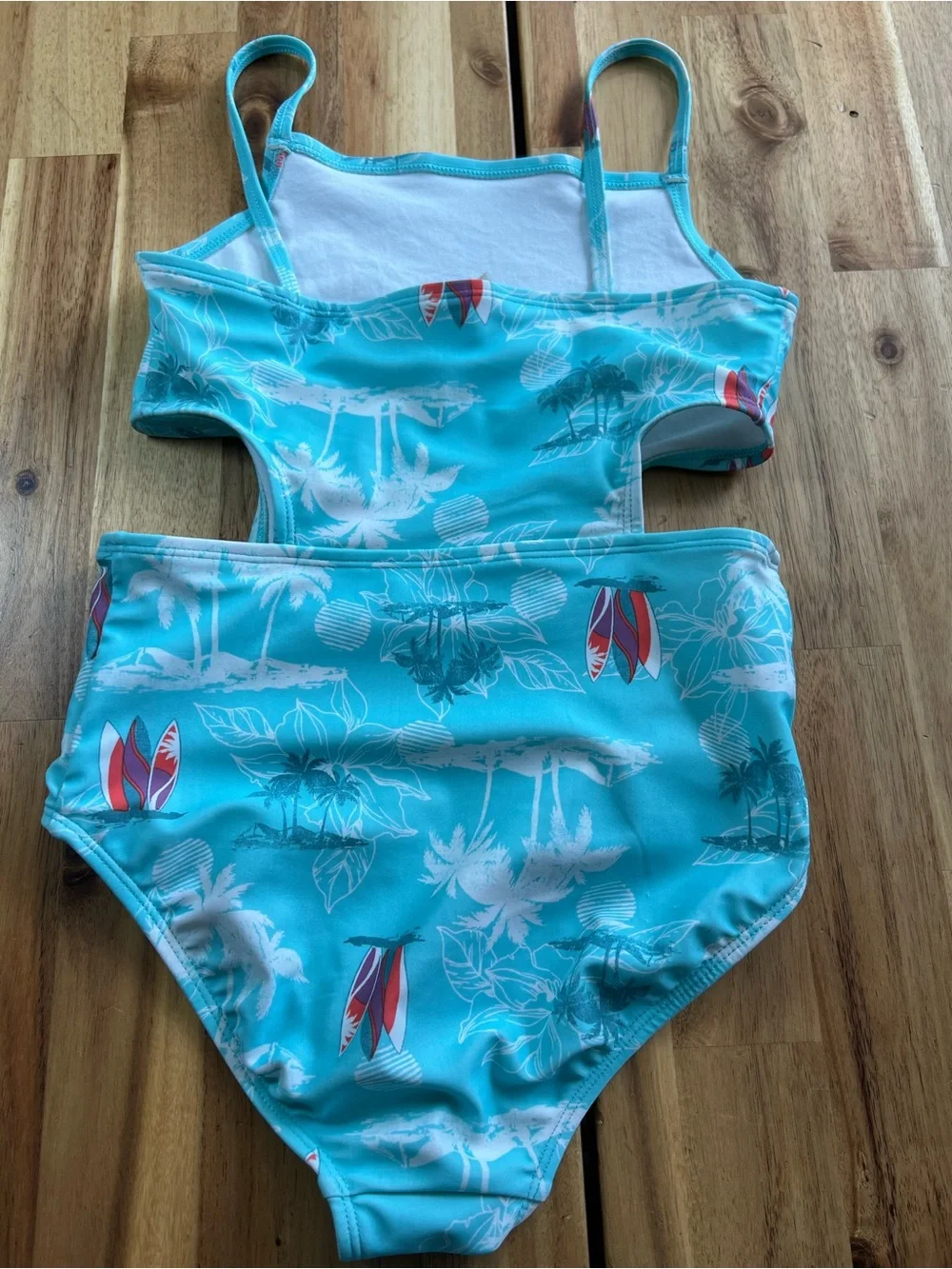 OshKosh B’gosh Girls Tropical Cutout One Piece Swimsuit Aqua Surf Print Size 10